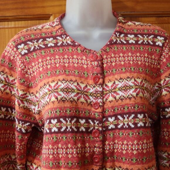 Tiara Vintage Orange Nordic Knit Cardigan Sweater LG - Picture 2 of 11